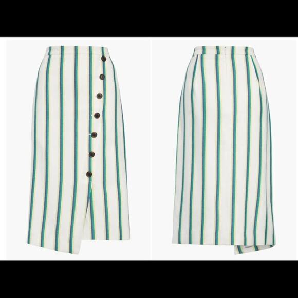 Halogen White Pencil Green Yellow Button Front Skirt 20 - Picture 1 of 9
